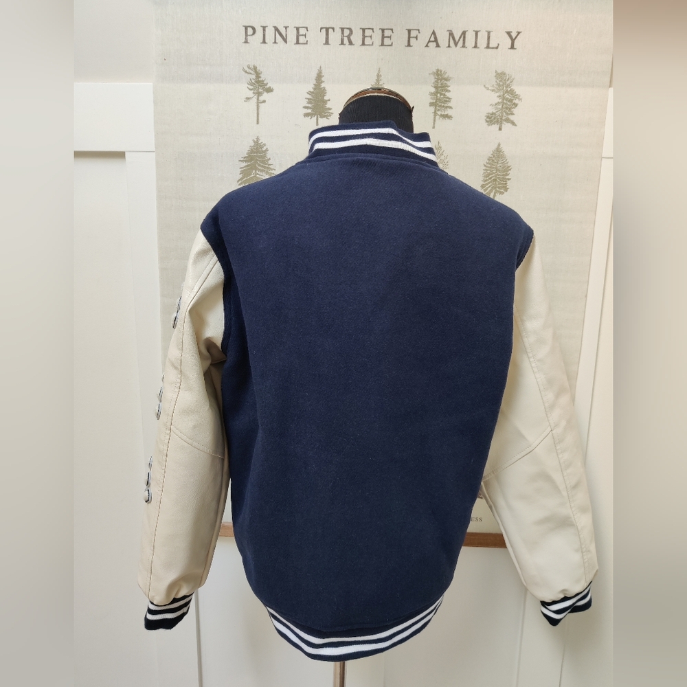 Human Made Dry Alls Varsity Jacket Navy Wool Leather Size L - Picture 4 of 12